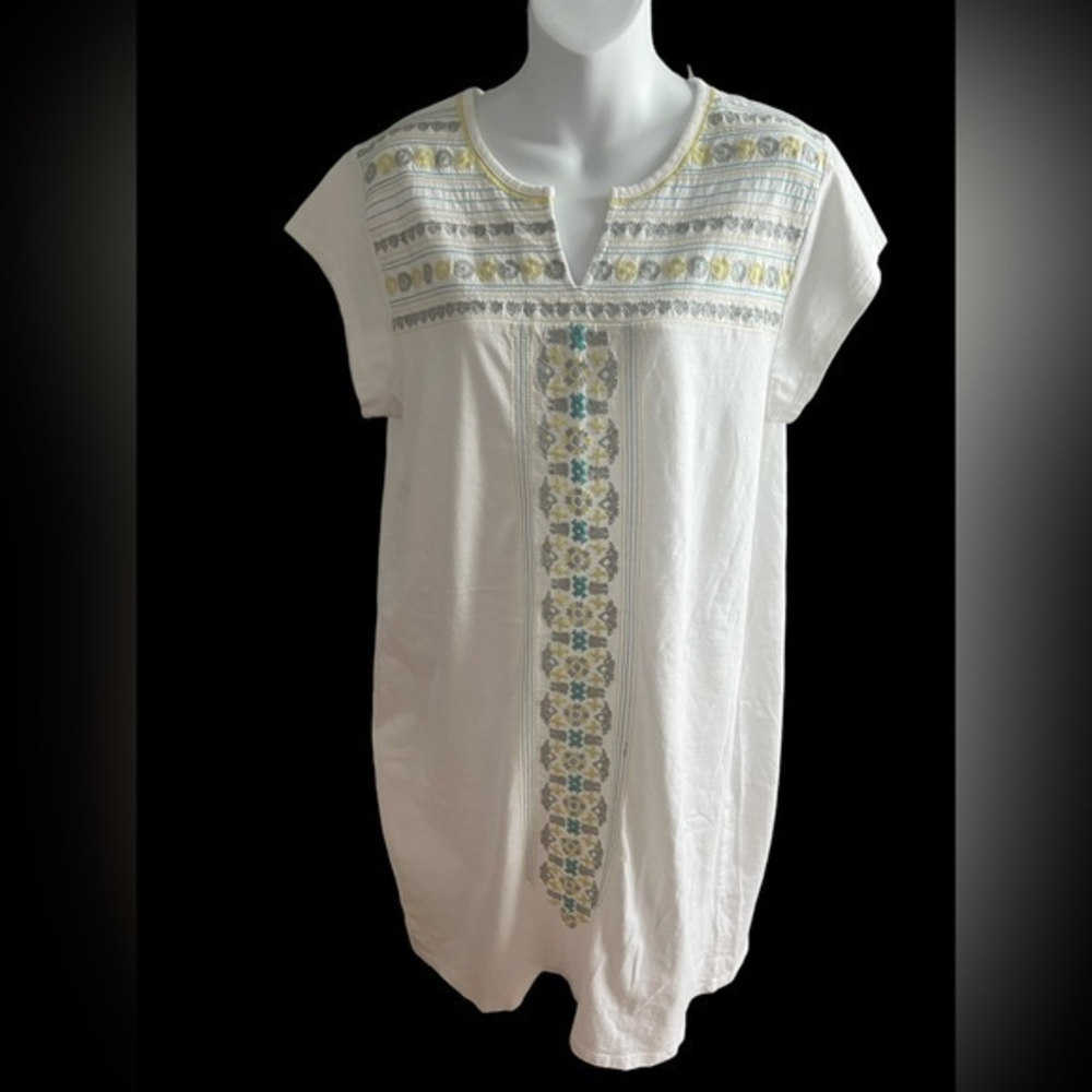 Fresh Produce White Short Sleeve Embroidered‎ Dress L